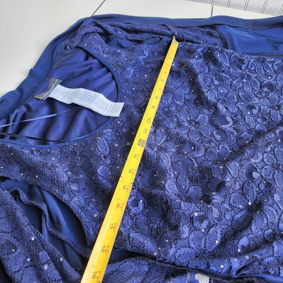 R&M Richards Women's Navy Blue Top  Sparkle Elegant Stretch 3/4 Sleeve Sz 14W - Picture 10 of 12